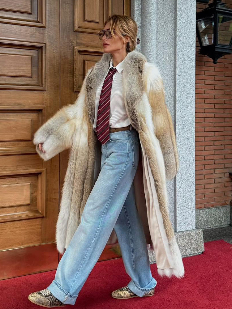 Damen eleganter Langhaarmantel aus Kunstfell Drune