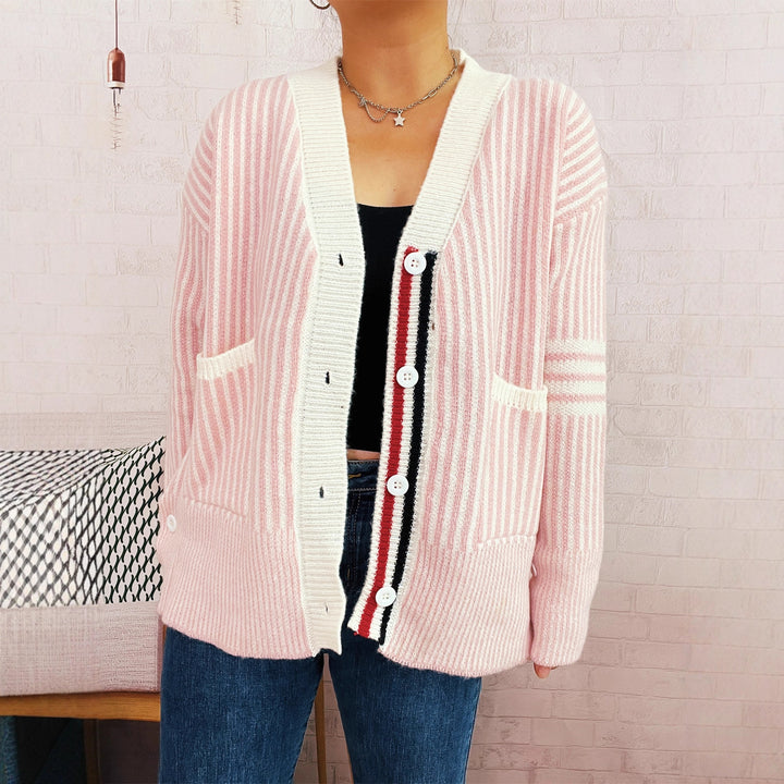 Damen Strickjacke mit modischem Streifenmuster Drune
