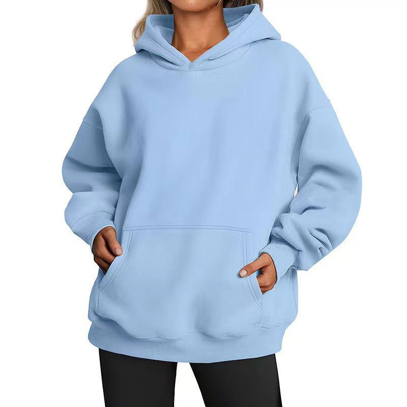 Damen nan extralanger Oversize-Kapuzenpullover im Boxy-Schnitt mit Kängurutasche und geripptem Abschluss Drune