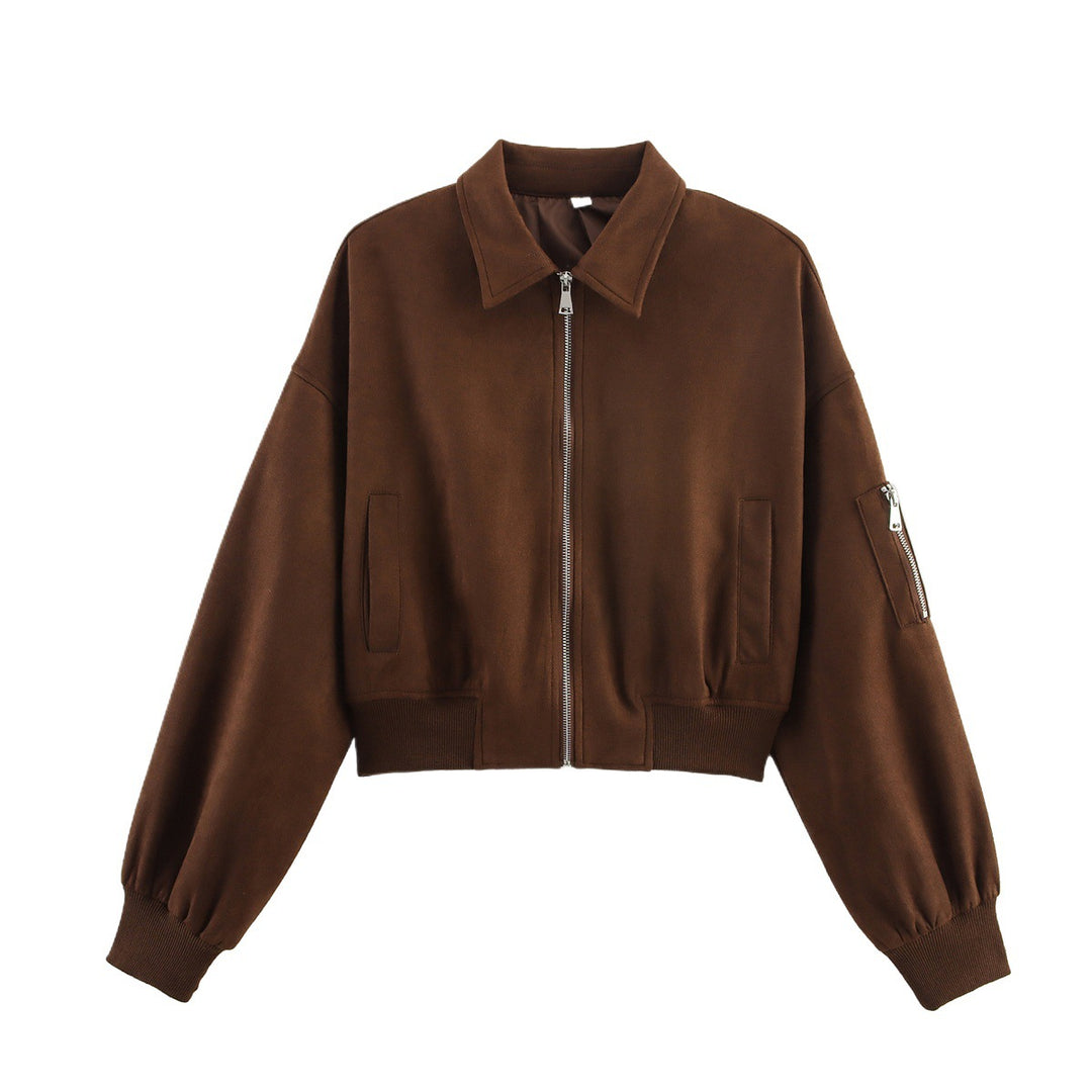 Damen Sportliche Cropped Jacke aus weichem Wildlederimitat Drune