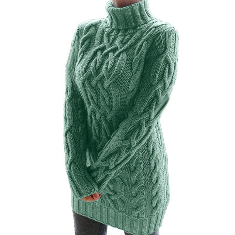 Damen Grobstrickpullover mit hohem Kragen und Zopfmuster Drune