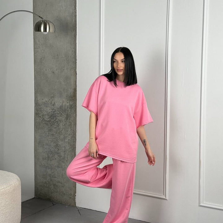 Damen lässiges und bequemes Relax-Set mit weit geschnittenem Oberteil und Hose Drune