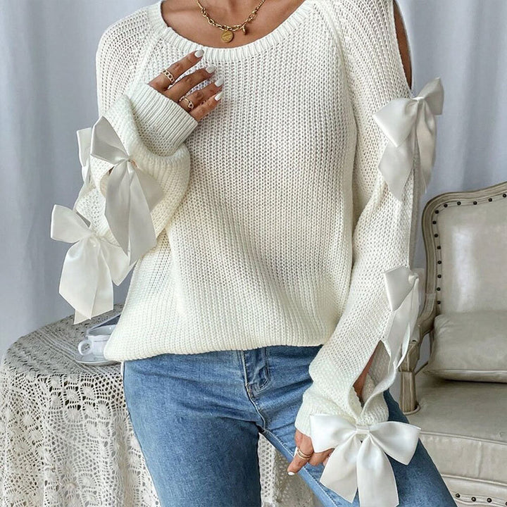 Damen Strickpullover mit dekorativen Schleifendetails und offener Armgestaltung Drune