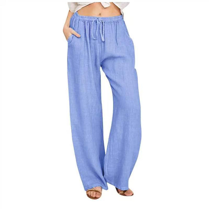 Damen nan weite Leinenhose mit Tunnelzug, hoher Bund und praktischen Seitentaschen Drune