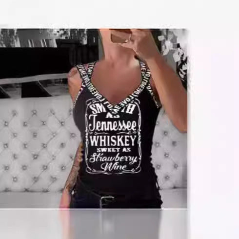 Damen Tanktop mit V-Ausschnitt und auffälligem Druck Drune