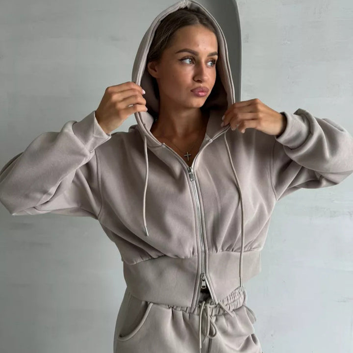 Damen cropped Hoodie und entspannte Jogginghose Set Drune