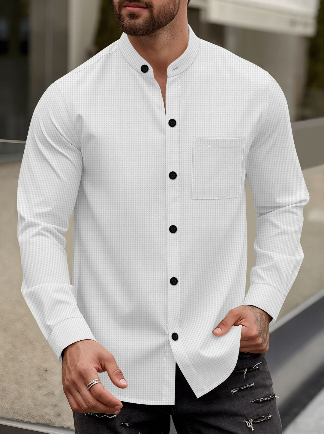 Herren Elegantes Hemd mit Stehkragen Drune