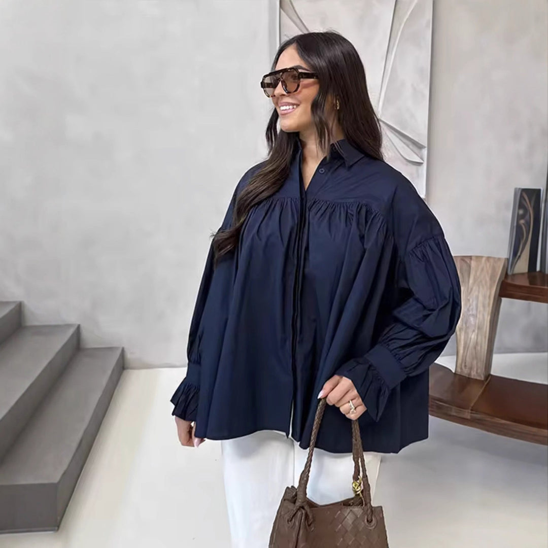 Damen elegante Bluse mit Rüschendetails Drune