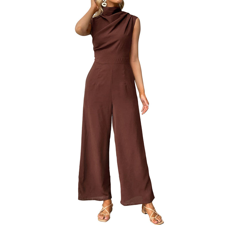 Damen eleganter Jumpsuit mit hohem Kragen und weit geschnittenem Bein Drune