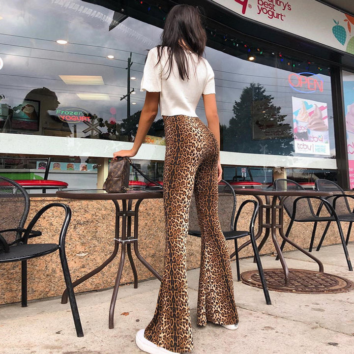 Damen Flared Leggings im animalischen Tigerstrick-Waschung Drune