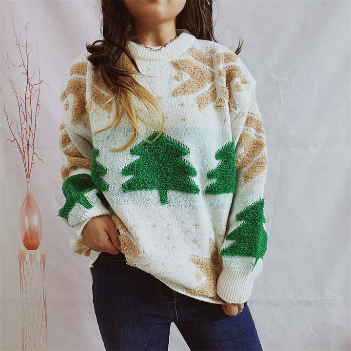 Damen Weihnachtspullover mit festlichem Motiv und voluminösen Ärmeln Drune