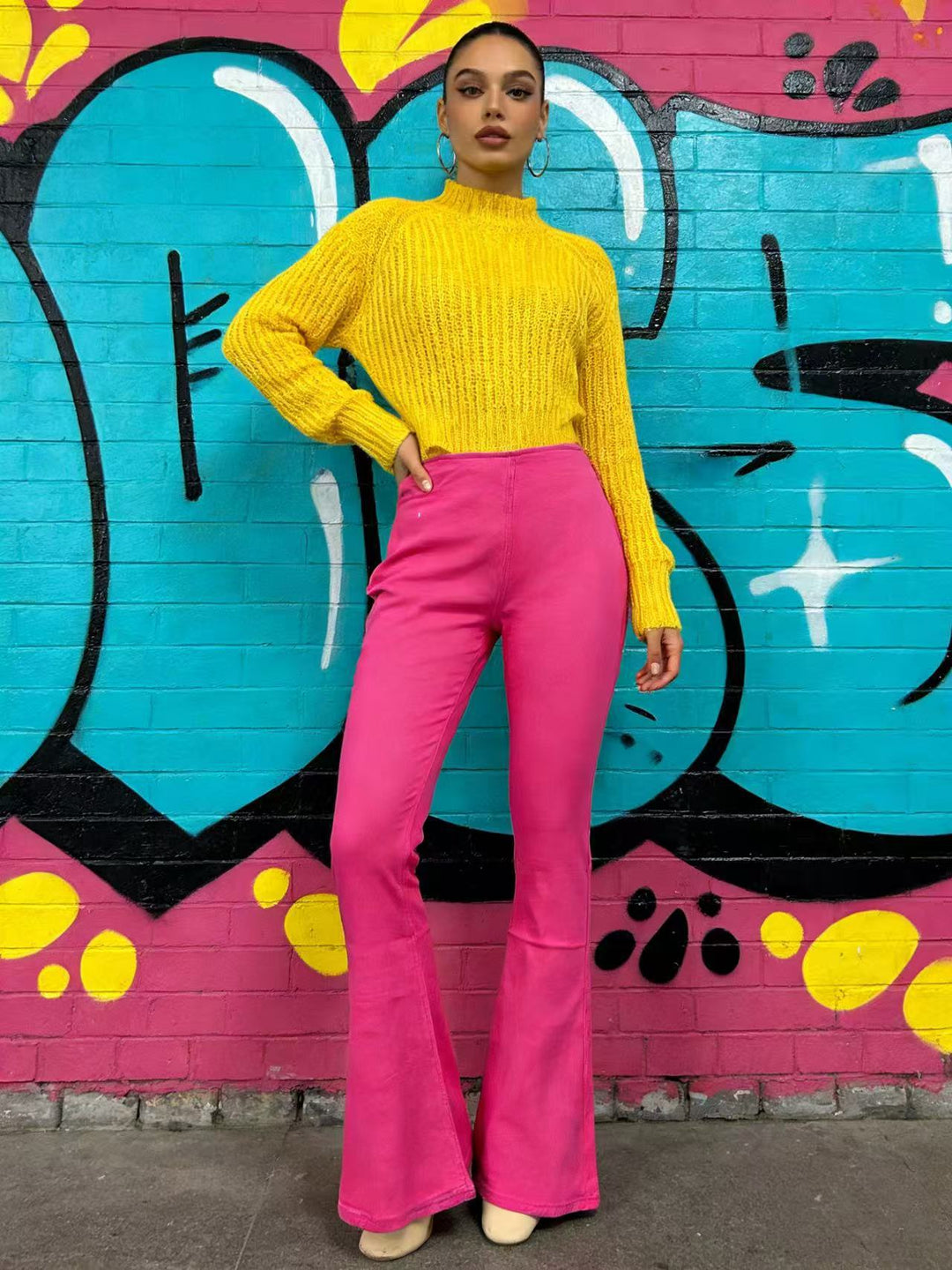 Damen modische Flared Jeanshose mit hohem Bund und komfortablem Schnitt Drune