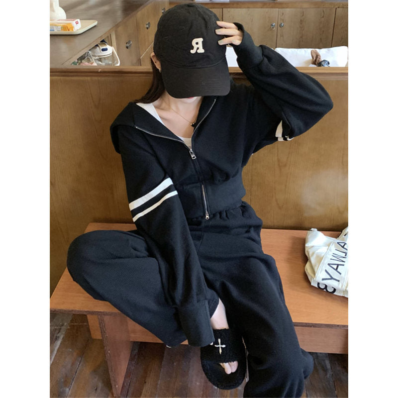 Damen Sportliches Hoodie- und Jogginghosen-Set mit sportivem Reißverschluss und weitem Schnitt Drune