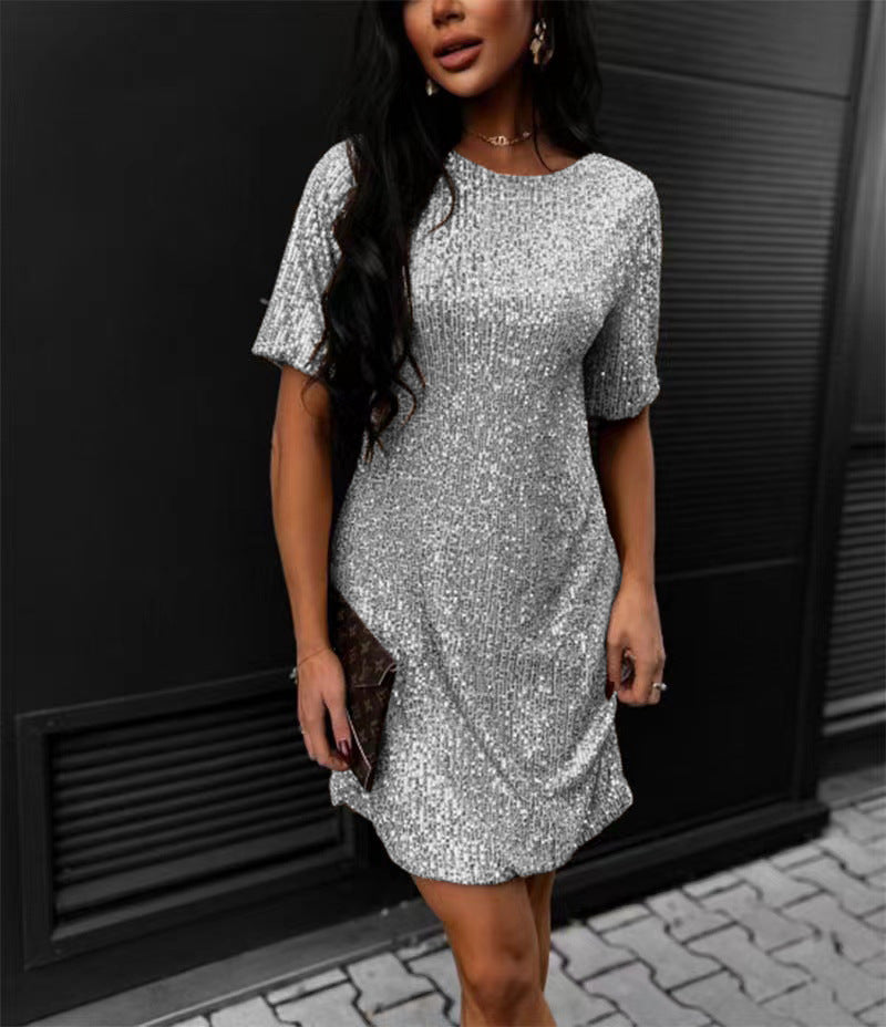 Damen festliches Cocktailkleid aus funkelndem Material mit leichtem A-Linien-Schnitt Drune