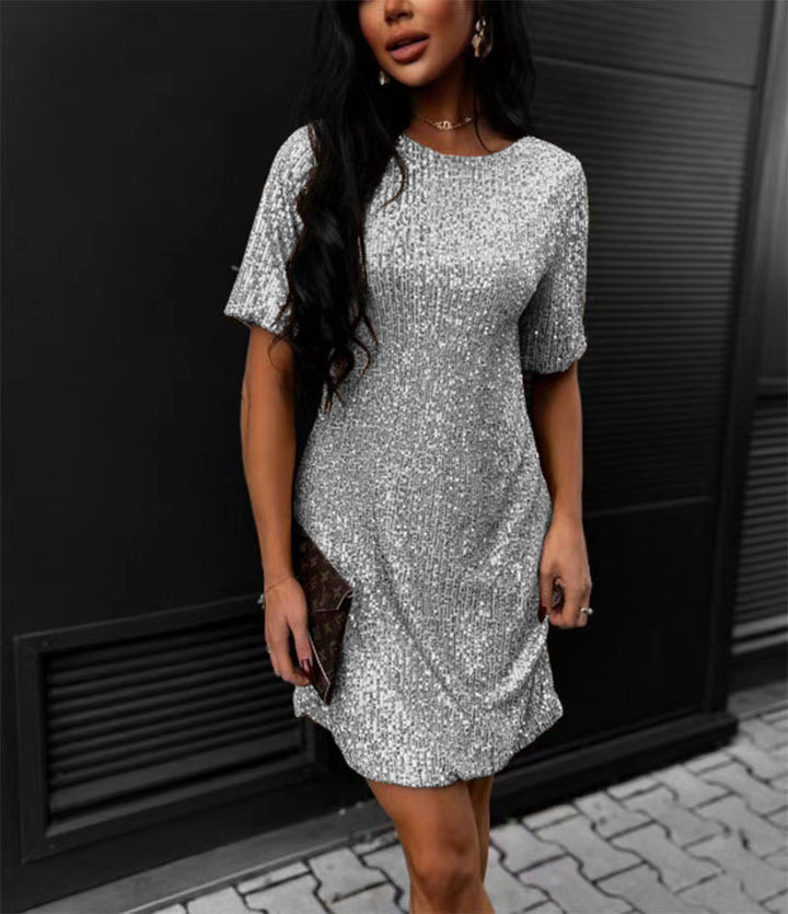 Damen festliches Cocktailkleid aus funkelndem Material mit leichtem A-Linien-Schnitt Drune
