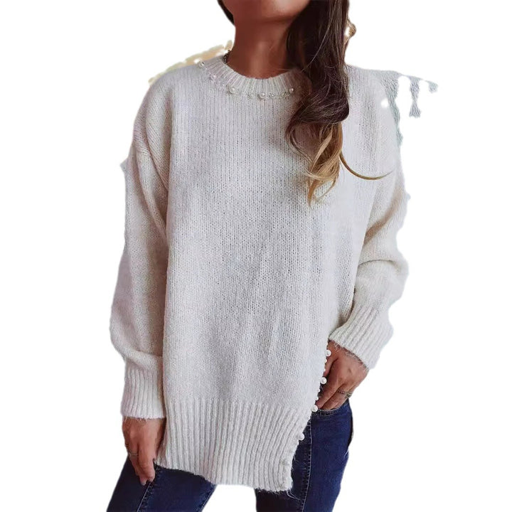 Damen kuscheliger Pullover mit filigraner Perlenverzierung Drune