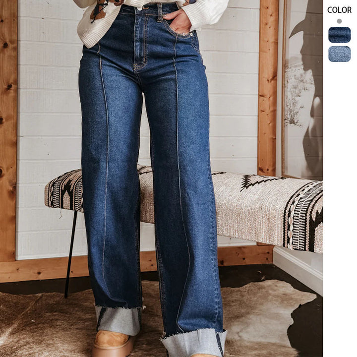 Damen weite High-Waist Jeans mit einzigartigen Kontrastnähten und lässigem Look Drune