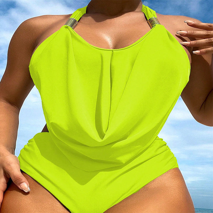 Damen Eleganter Tankini mit tiefem V-Ausschnitt und raffinierten goldfarbenen Akzenten Drune