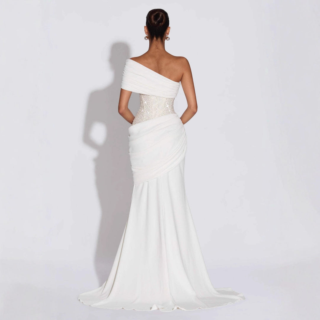 Damen Elegantes und figurbetontes Abendkleid mit asymmetrischem Ausschnitt Drune