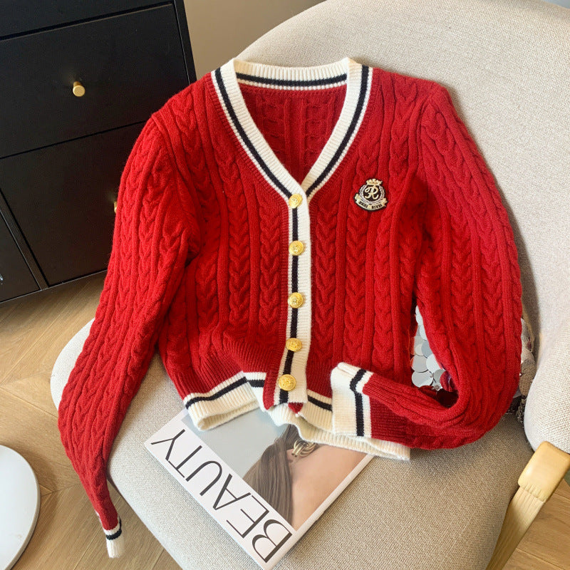 Damen Grobstrick-Cardigan mit dekorativen Knöpfen und sportlichem Streifenmuster Drune
