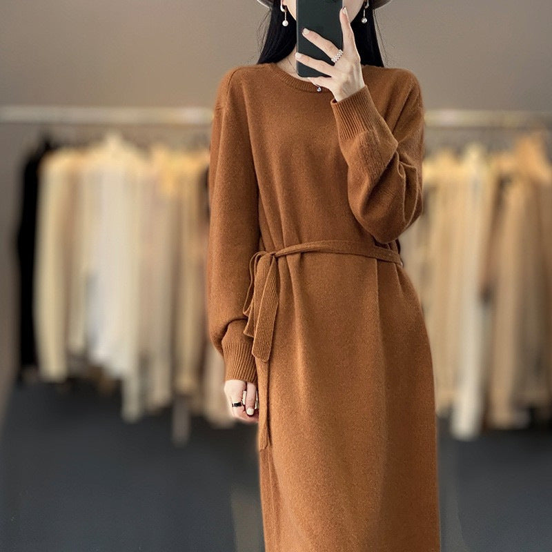 Damen Strickkleid mit Binde-Detail und weichem Material Drune