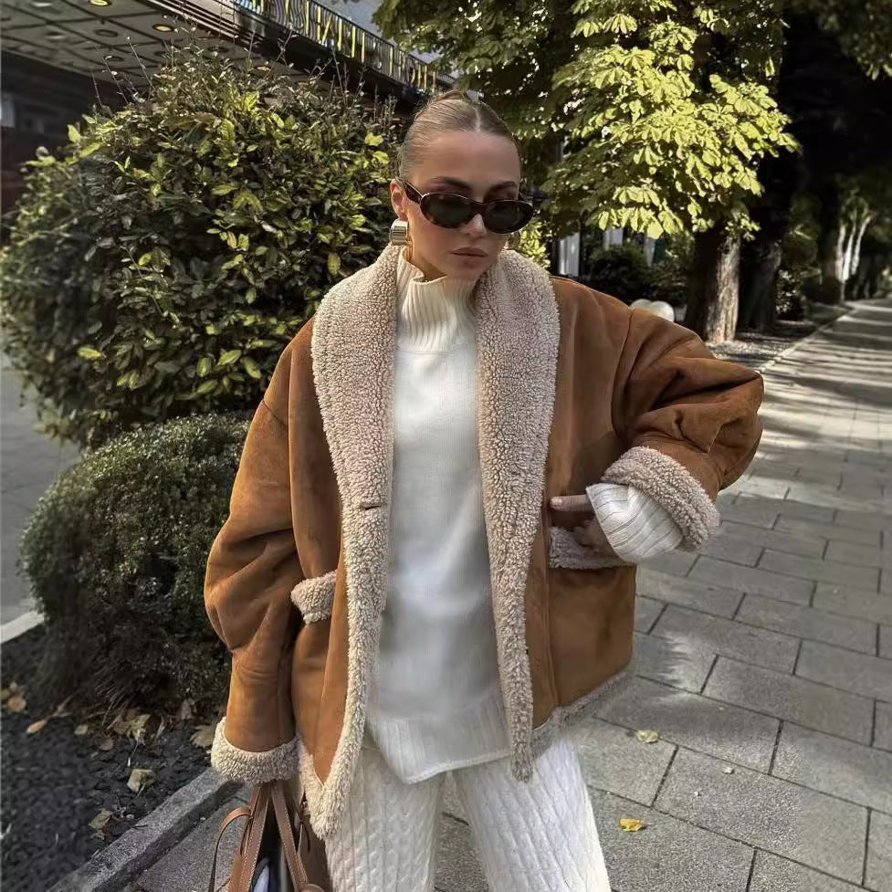 Damen kuschelige Übergangsjacke mit weichem Innenfutter und modischem Revers Drune