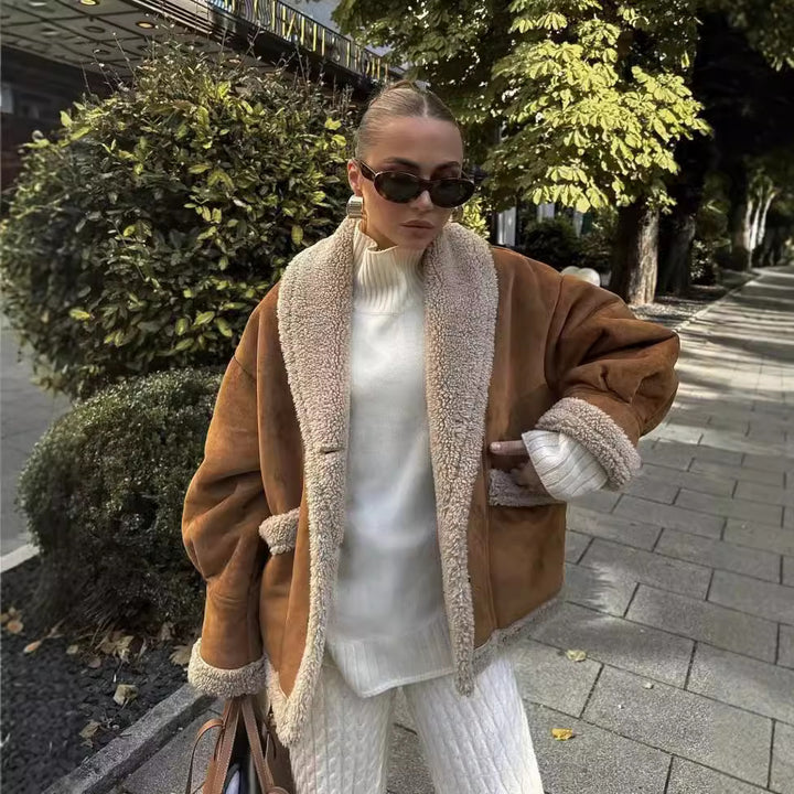 Damen kuschelige Übergangsjacke mit weichem Innenfutter und modischem Revers Drune