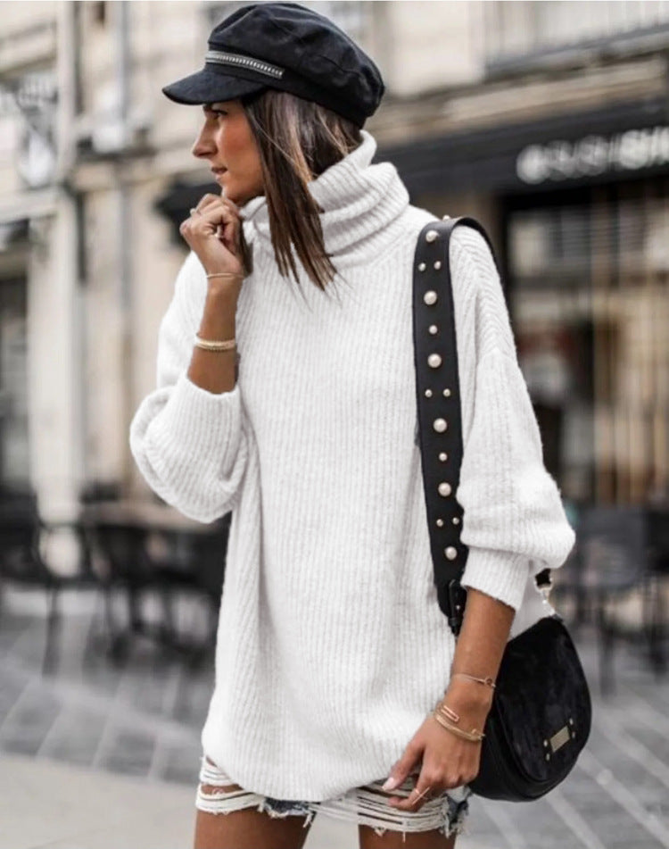 Damen Grobstrickpullover mit hohem Kragen und lässiger Passform Drune