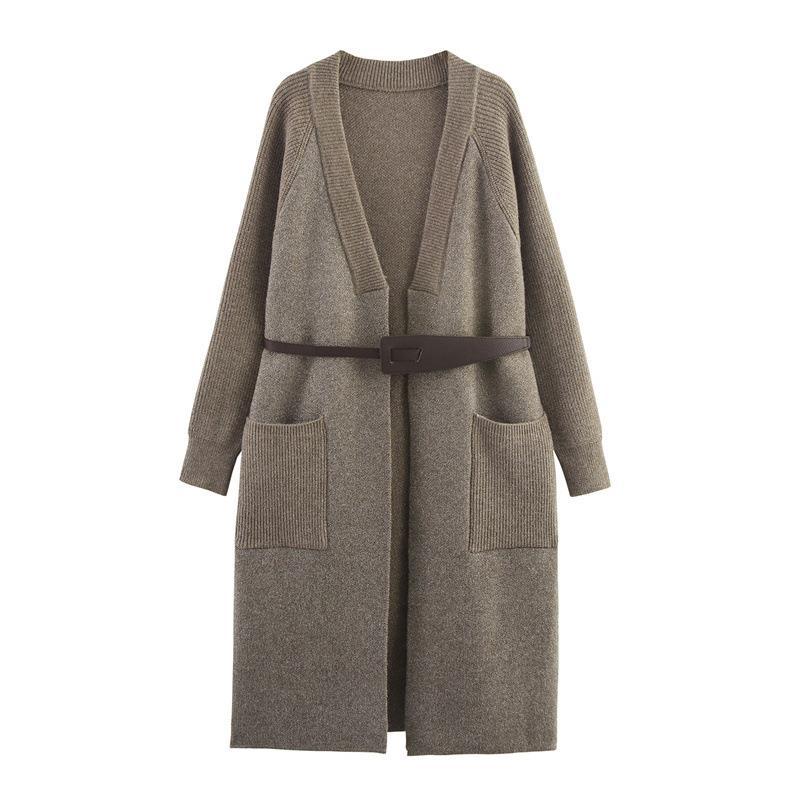 Damen Strickmantel mit eleganter Taillierung und praktischen Taschen Drune