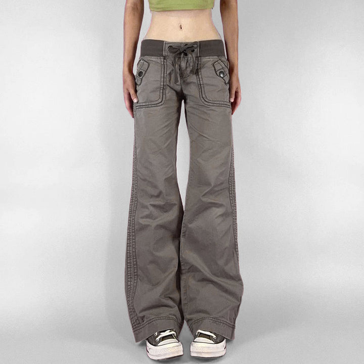 Damen Flared Pants mit modischem Taillengürtel Drune