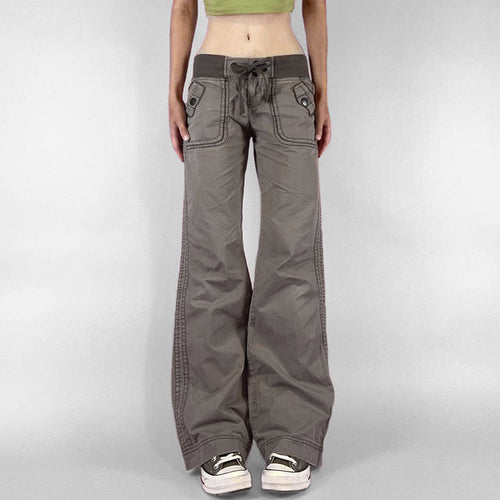 Damen Flared Pants mit modischem Taillengürtel Drune