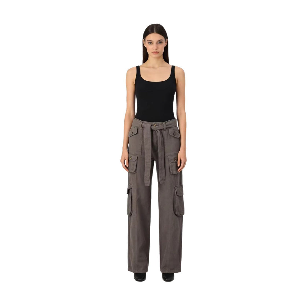 Damen modische weite Cargo-Hosen mit Gürtel und Taschen Drune
