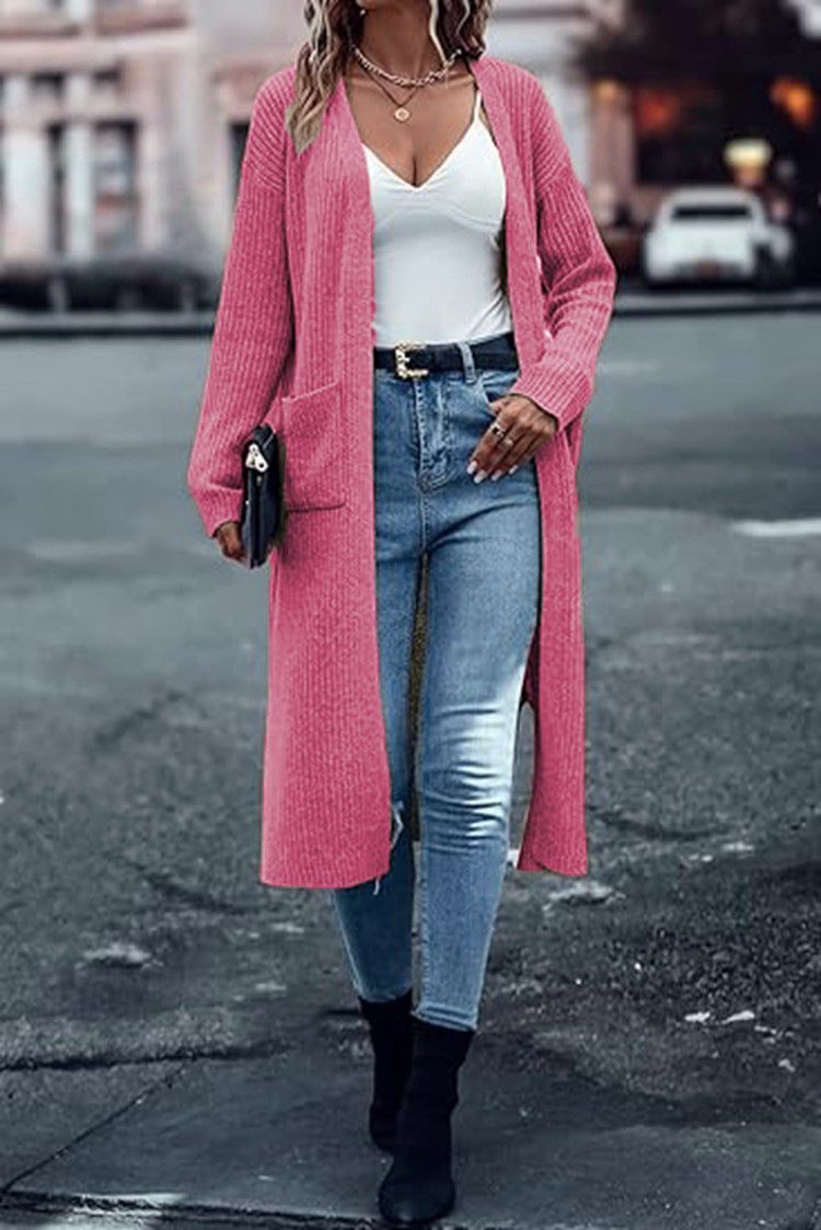 Damen Grobstrick-Cardigan mit offenen Taschen und lässigem Schnitt Drune