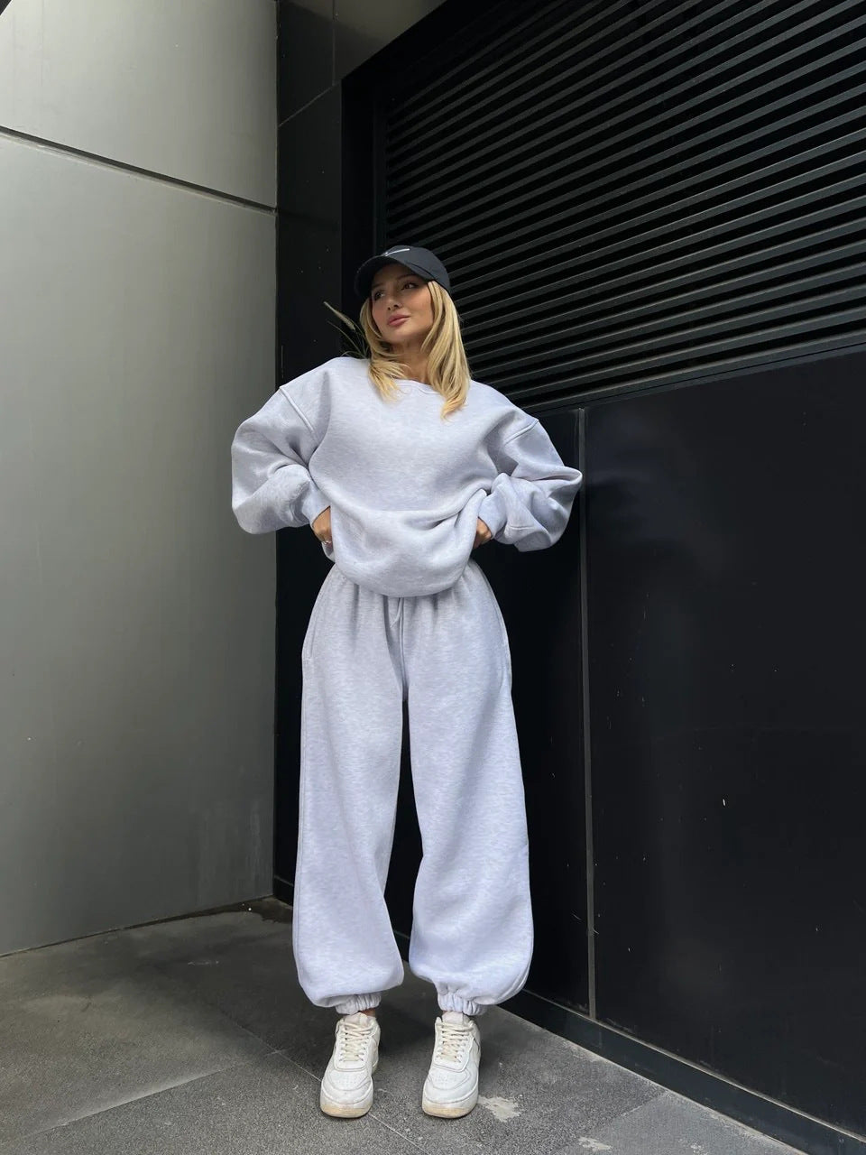 Damen lässiger Fleece-Sweater und Jogginghose Set Drune