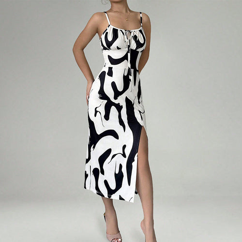 Damen figurbetonendes Maxikleid mit verstellbaren Trägern und raffiniertem Schlitz Drune