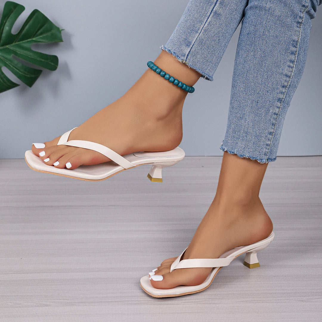 Damen Schulterfreie Sandalen mit trendigem Zehensteg und elegantem Blockabsatz Drune