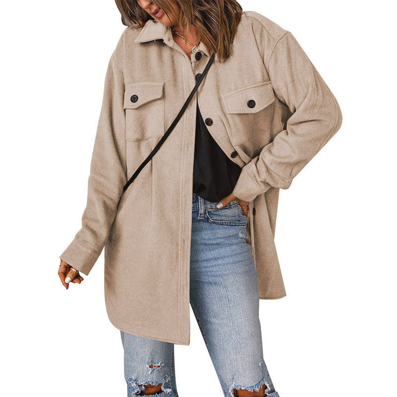 Drune | Damen Chic Overshirt Jacke mit Brusttaschen