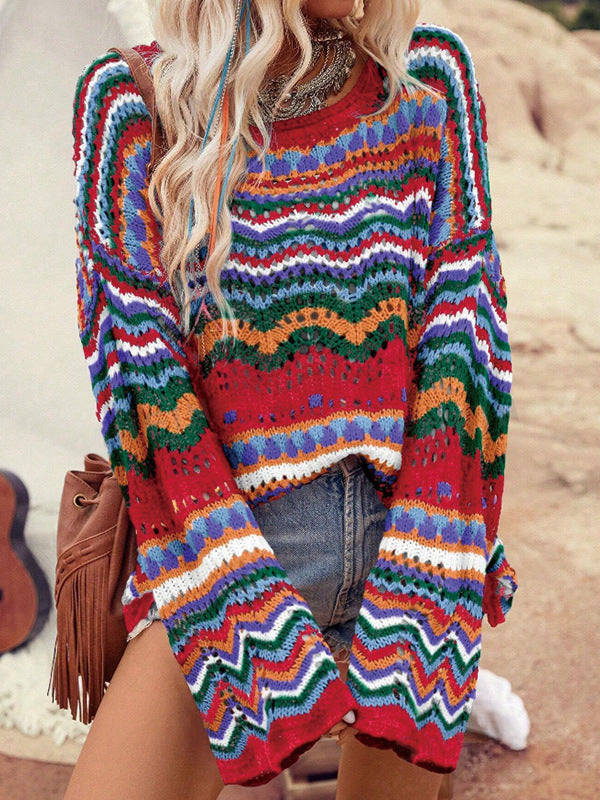 Damen Grober Strickpullover mit großzügigem Wellenmuster und weitem Schnitt Drune