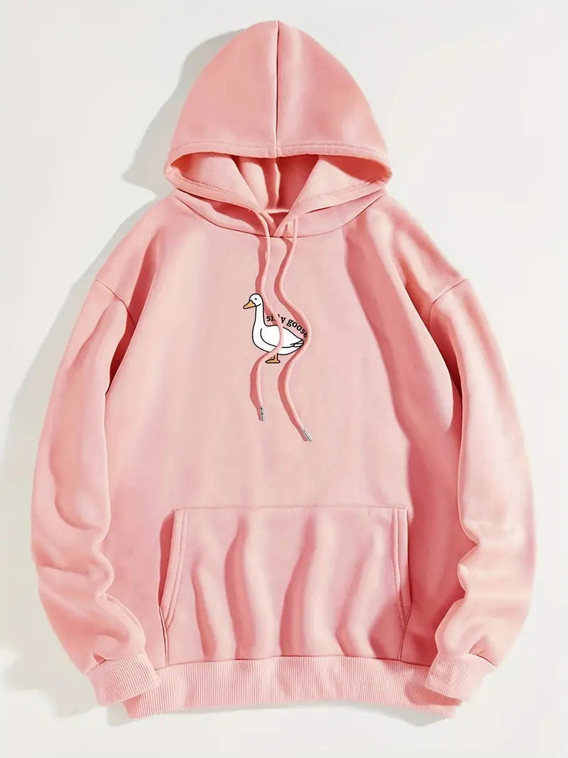 Damen Kapuzenpullover mit kreativem Gänsemotiv und weichem fleece innen Drune