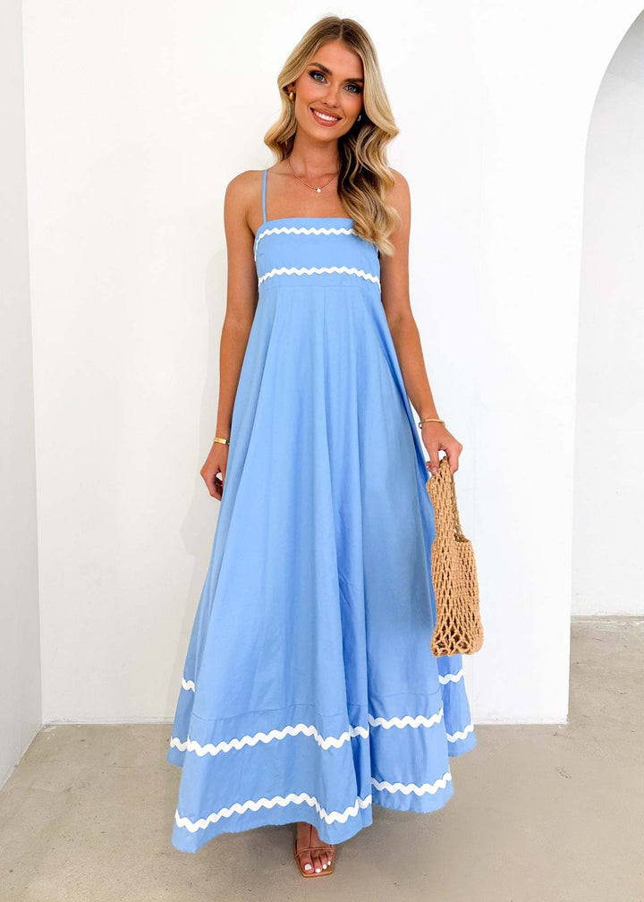 Damen luftiges Langkleid mit zarten Rüschendetails und verstellbaren Spaghettiträgern Drune