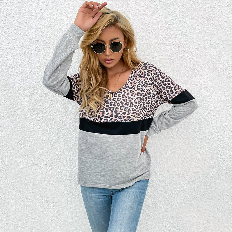 Damen lässiger Pullover mit kontrastierendem Leo-Print Drune