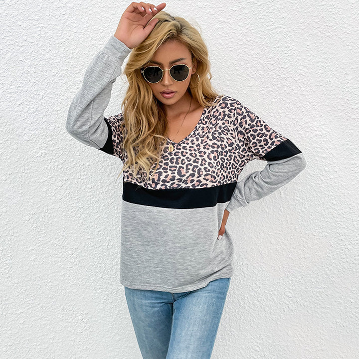 Damen lässiger Pullover mit kontrastierendem Leo-Print Drune