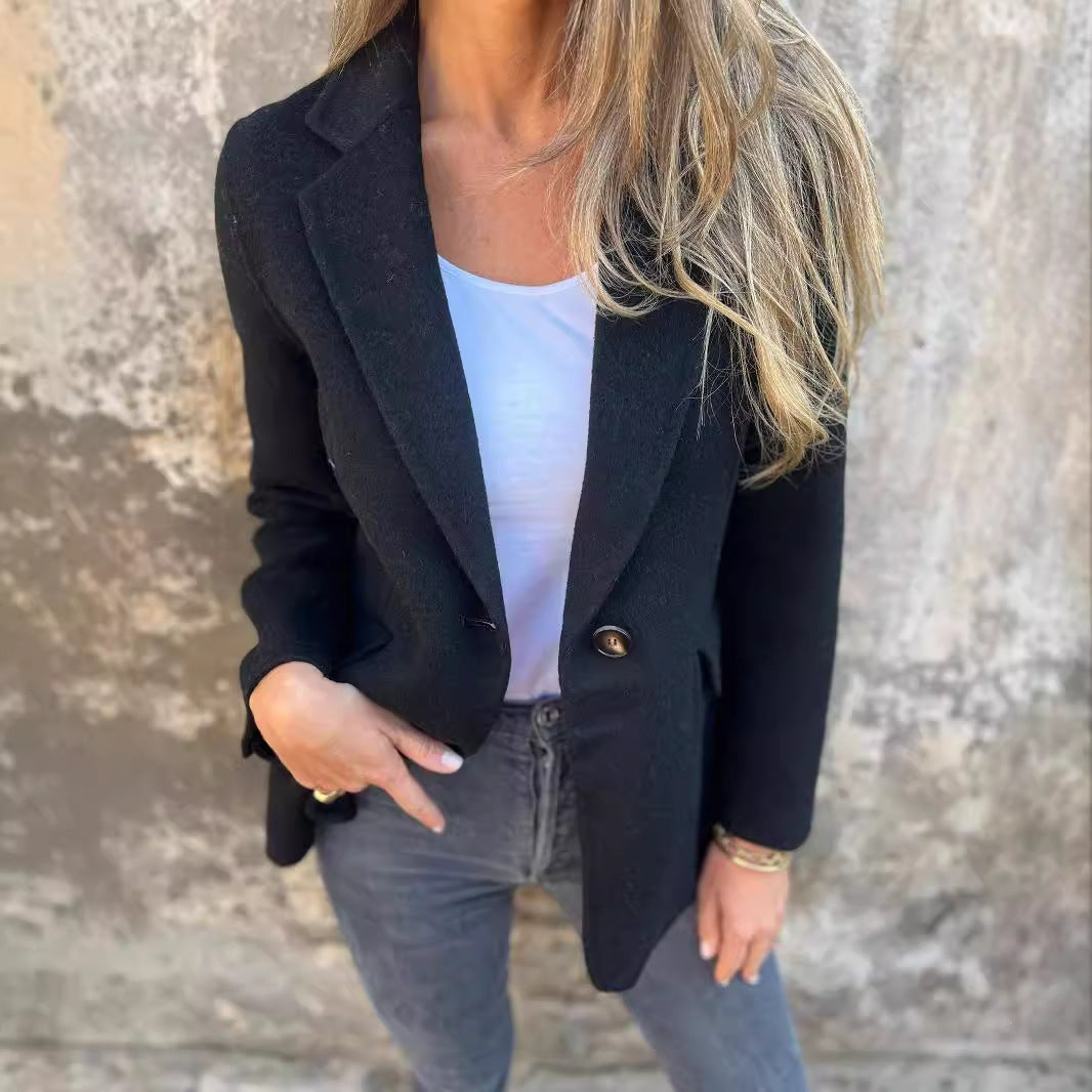 Damen elegante Oversized Blazerjacke mit tiefem Ausschnitt Drune