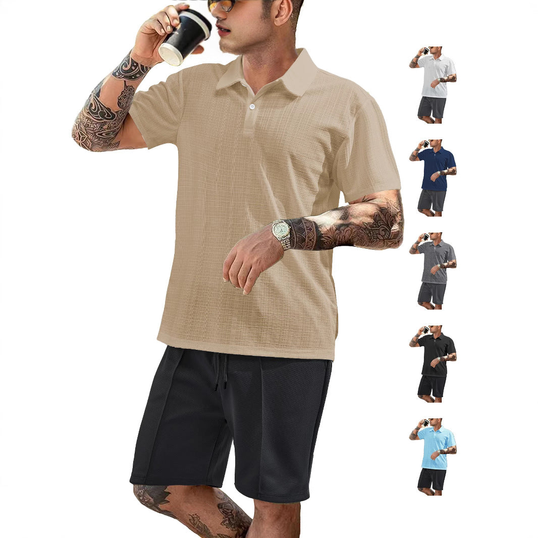 Herren nan zweiteiliges Sommer-Reise-Set mit texturiertem Kurzarm-Poloshirt und funktionalen Mesh-Shorts Drune