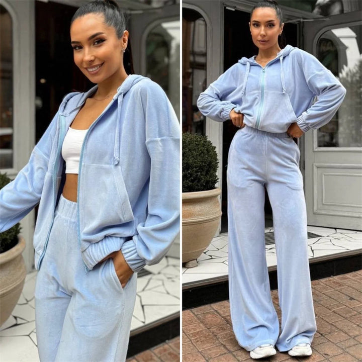 Damen Sportlicher Velours-Jogginganzug mit Kapuze und Komfort-Taille Drune