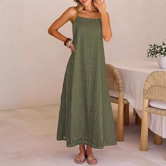 Damen Maxikleid mit filigranem Lochmuster Drune