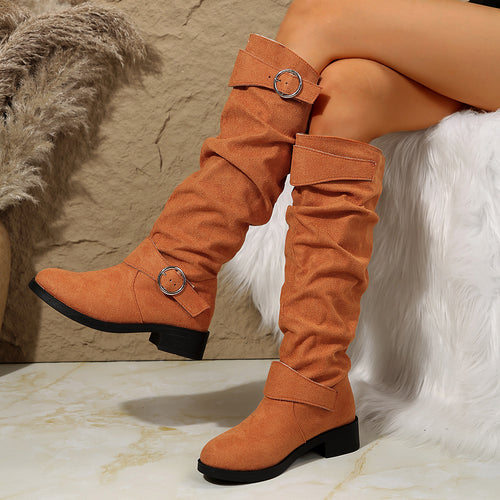 Damen modische Overknee-Stiefel aus Wildleder Drune