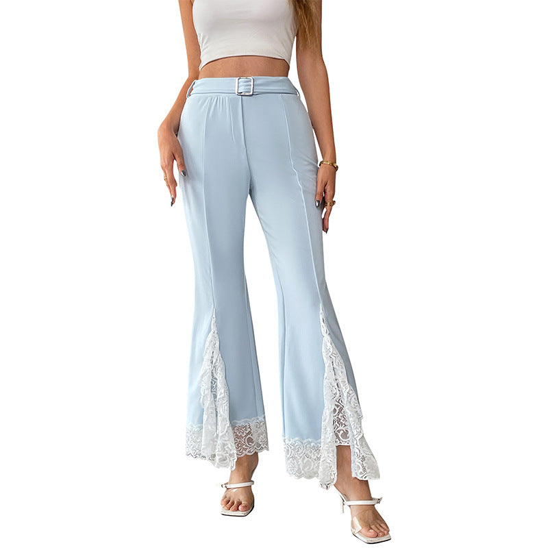 Damen elegante Schlaghose mit Spitzenabschlüssen Drune