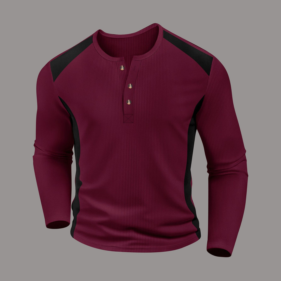 Herren Langarm-Henley-Shirt aus atmungsaktivem Material mit Kontrastdetails Drune