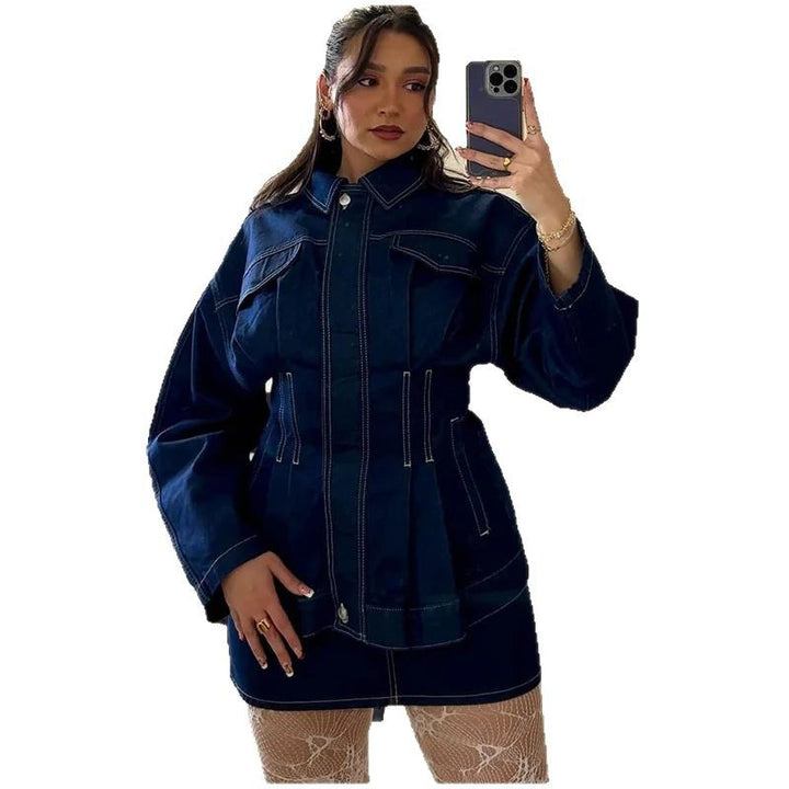 Damen Modische Jeansjacke mit weiten Ärmeln und tailliertem Design Drune